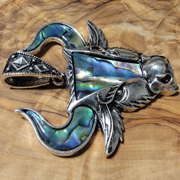 NEW Natural Rainbow Abalone Shell Titanium Steel Ox Head Pendant Bead Large Bale - Picture 3 of 7